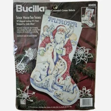 BUCILLA  FATHER WINTER AND FRIENDS COUNTED CROSS STITCH STOCKING KIT #83436 NEW!