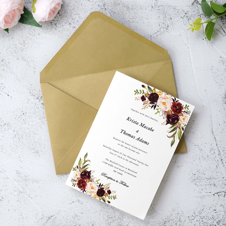 50 PACK A7 Envelopes, 5.25 x 7.5'' Dark Gold Shiny Envelopes For 5x7 Weddings... - Image 2 of 4