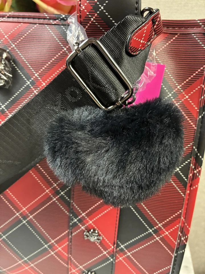 Bolso de Mano Betsey Johnson Negro y Rojo Calaveras a Cuadros XOLOLO BM30540 NUEVO CON ETIQUETAS Foto 2 de 4