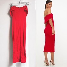 NWT Pretty Little Thing Strapless Off Shoulder Red Bodycon Midi Dress XS
