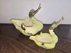 Vintage Casco Cerámica Verde Esmaltado Trompeta Cisnes Plantadores Patrón #80