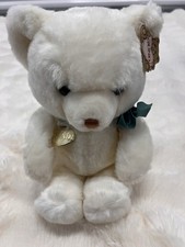 Vintage Gund 1983 Green Bow Tender Teddy Bear White 8  Plush Stuffed Animal