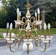 Lenox Glass Brass 12 Arm Chandelier 