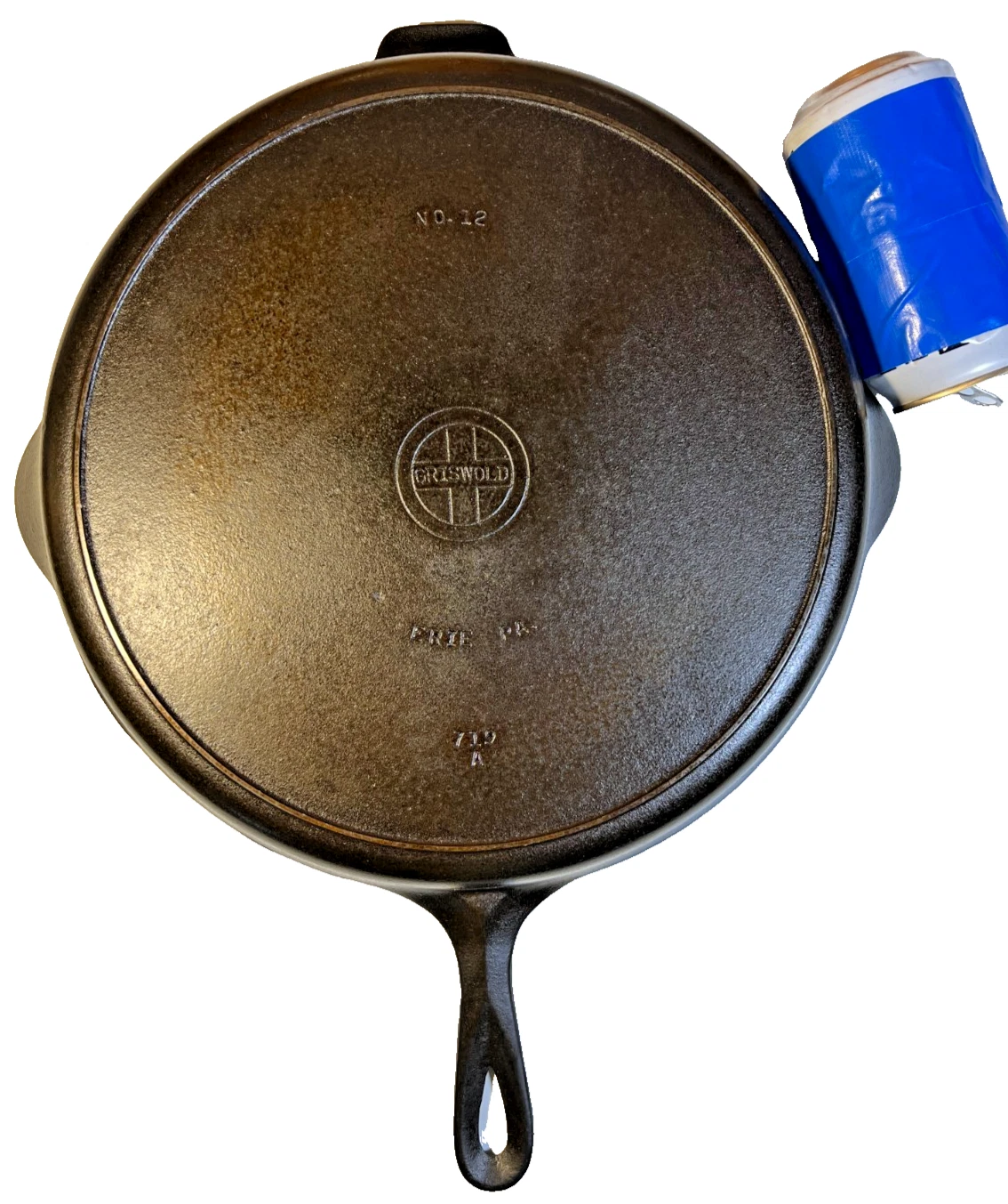 Vintage Griswold No. 12 Cast Iron Skillet 719A Small Block Logo Erie PA Restored