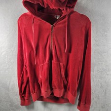 Juicy Couture Red Velour Terry Full Zip Y2K Hoodie Track Jacket Womens Medium