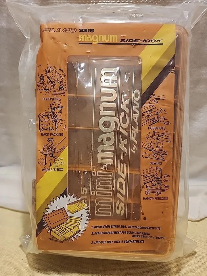 Caja de aparejos de pesca de doble cara vintage Plano Mini-Magnum Sidekick 3215 NOS Foto 3 de 4
