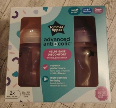 Tommee Tippee Advanced Anti-Colic Baby Bottle 9oz slow flow pink purple New