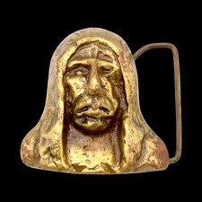 Solid Brass Native American Indian Vintage Belt Buckle ca. 1970s 