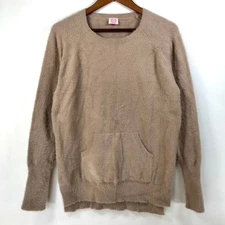 Wanna B Fuzzy Furry Sweater Large Tan Soft Cozy Comfy Lounge Neutral Minimal