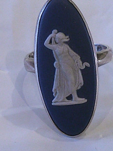 Vintage Wedgwood Cameo Ring In Sterling Silver Size 7. Blue Jasperware.