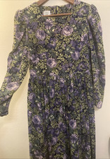 Vtg 80's 90's Laura Ashley Floral Corduroy Puff Sleeve Dress Sz 8 Mori Girl
