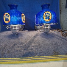 TWO VINTAGE 1977 PABST BLUE RIBBON BEER LIGHT UP WALL SCONCES SIGN