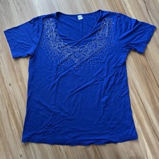 Damen t-shirt Gr. 36 /38 Strass Besatz Bader Katalog Blau Oberteil Top