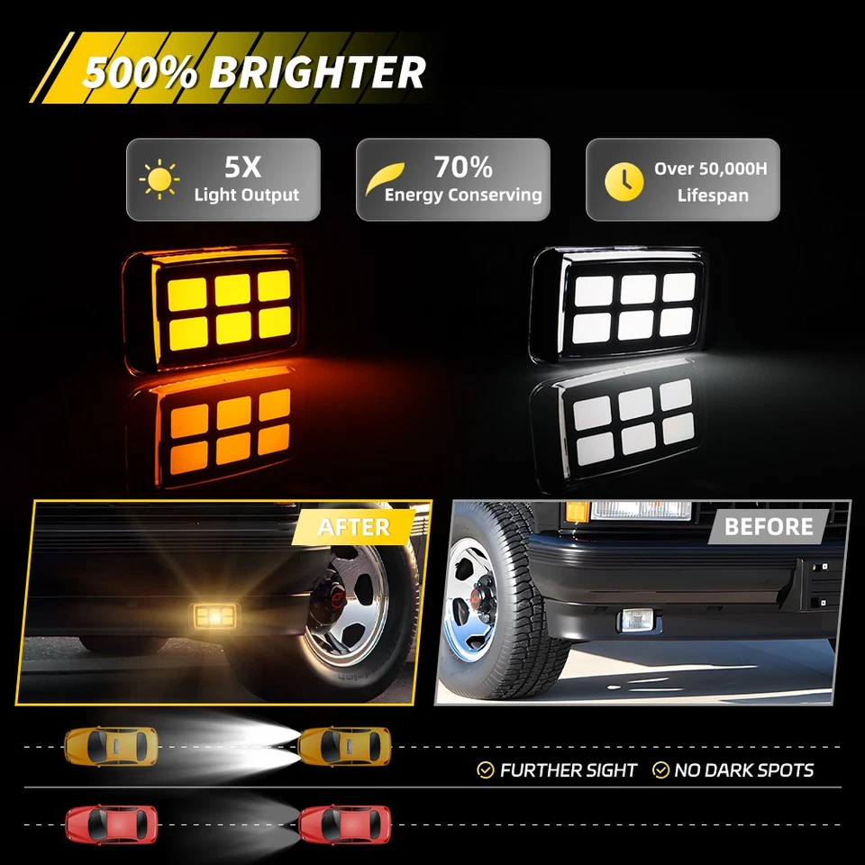 Дымчатые светодиодные передние противотуманные фары с поворотником для 88–99 Chevy C1500 S10 - Изображение 2 из 4