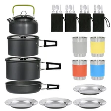 Camping Cookware（Kettle,Frying-pan and Double Pot Lightweight Foldable Ou