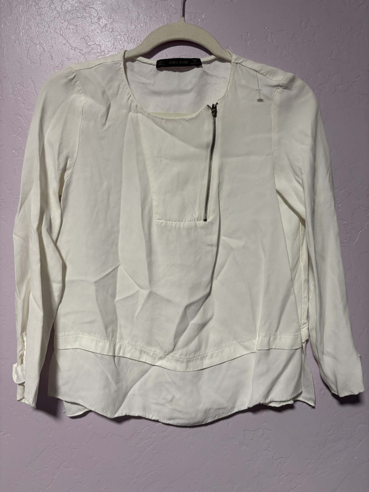 ZARA BASIC White Asymmetric Zip Front Blouse Long… - image 2