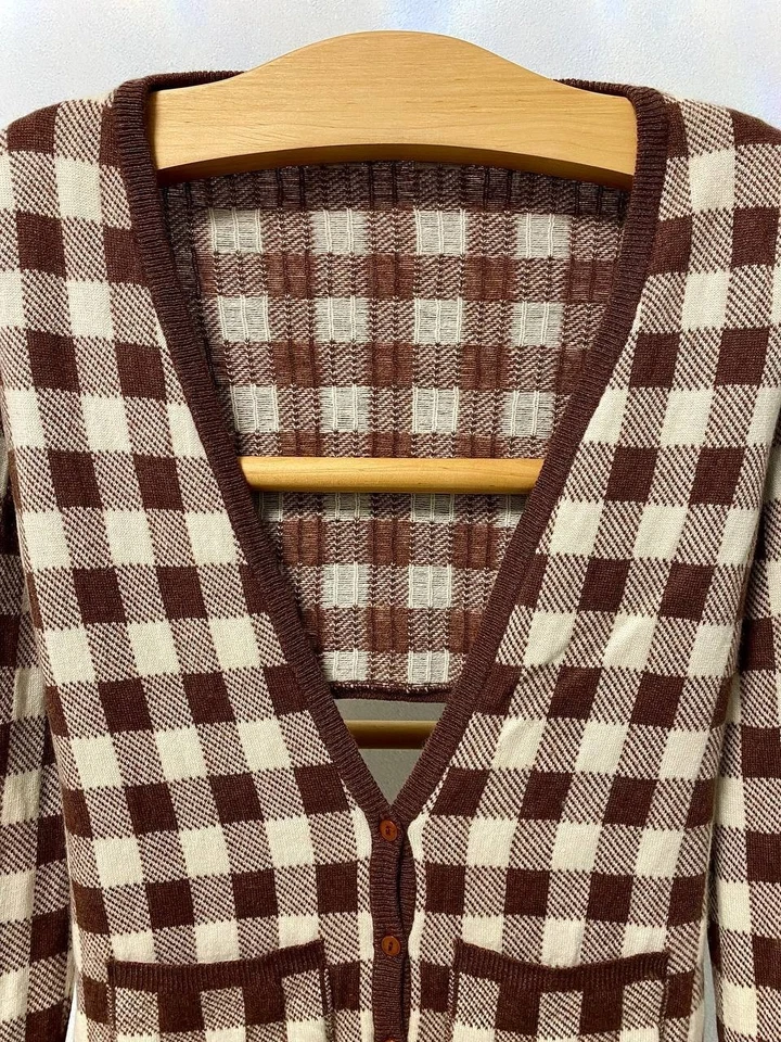 Suéter Cárdigan Christopher Kane 100% Cachemira Cuadros Recortado Hecho en Escocia M Foto 3 de 4