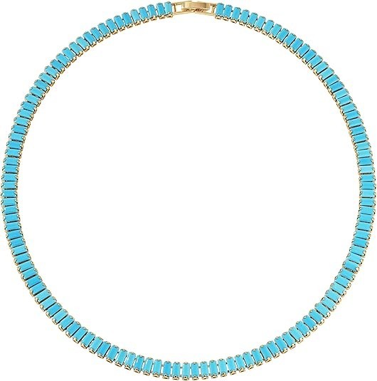 Turquoise Tennis Choker Necklace for Women, 14K Gold Plated Western Boho Vintage