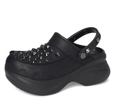 Crocs Bae Studded Platform Clog Black Glitter Women's Size 8