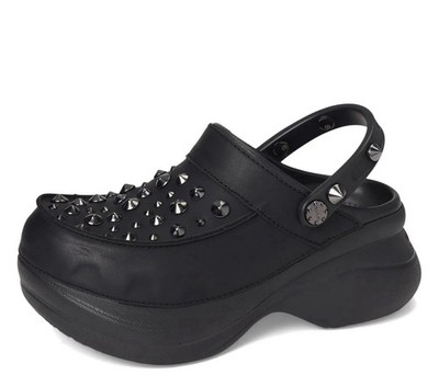 Crocs Bae Studded Platform Clog Black Glitter Women's Size 8