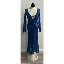 Bardot Verona Long-Sleeve Sequin Slim Midi Dress Size Medium Cobalt Blue Party