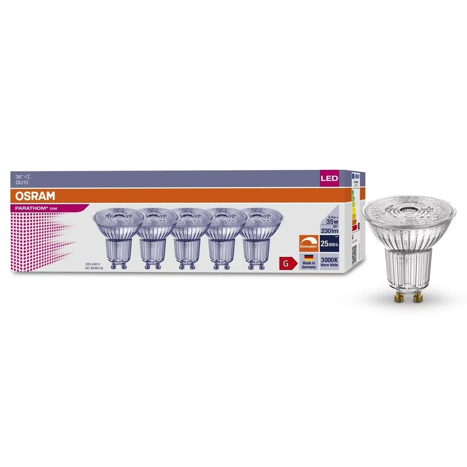 10 x Osram LED Glas Reflektor 3,4W = 35W GU10 230lm warmweiß 3000K Ra>90 DIMMBAR - Bild 2 von 4