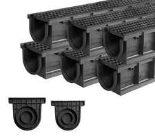 Deep Profile HDPE Trench Drain-39.4Lx6.1Wx5.5H in. Channel Drain with Grates,...