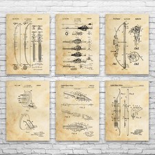Archery Patent Wall Art Set of 6 Poster, Canvas or Framed Man Cave Decor