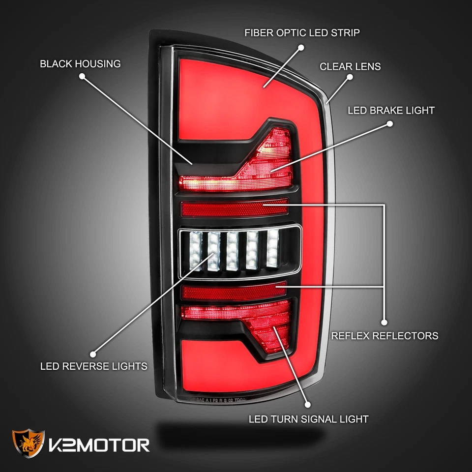 Fits 2002-2006 Dodge Ram 1500 2500 3500 Black Full LED Tail Lights Brake Lamps — 第 3/4 张图片