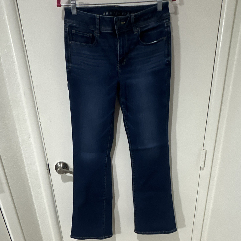 American Eagle Women’s Blue Denim Bootcut Jeans Stretch 5-Pocket Zip Button