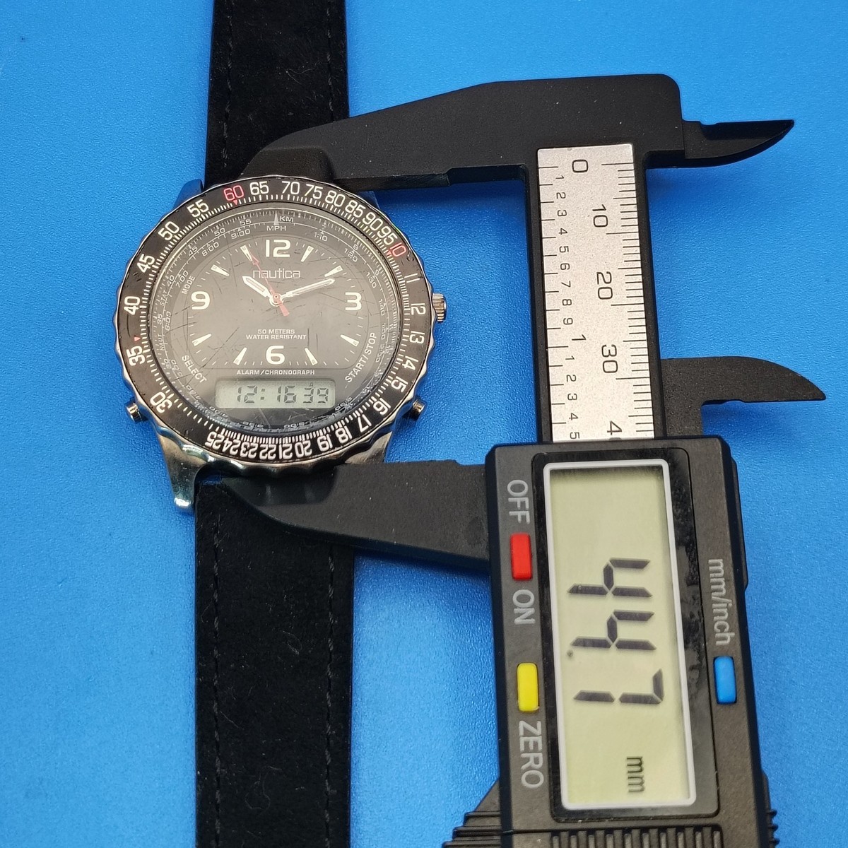 Vintage 1998 Nautica Dual Time Ana-Digi 44mm Mens Quartz Sports Watch Restored  View 6