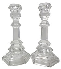 Vintage Pair of Tiffany & Co Crystal Glass Candlestick Holder Plymouth 8 Inches
