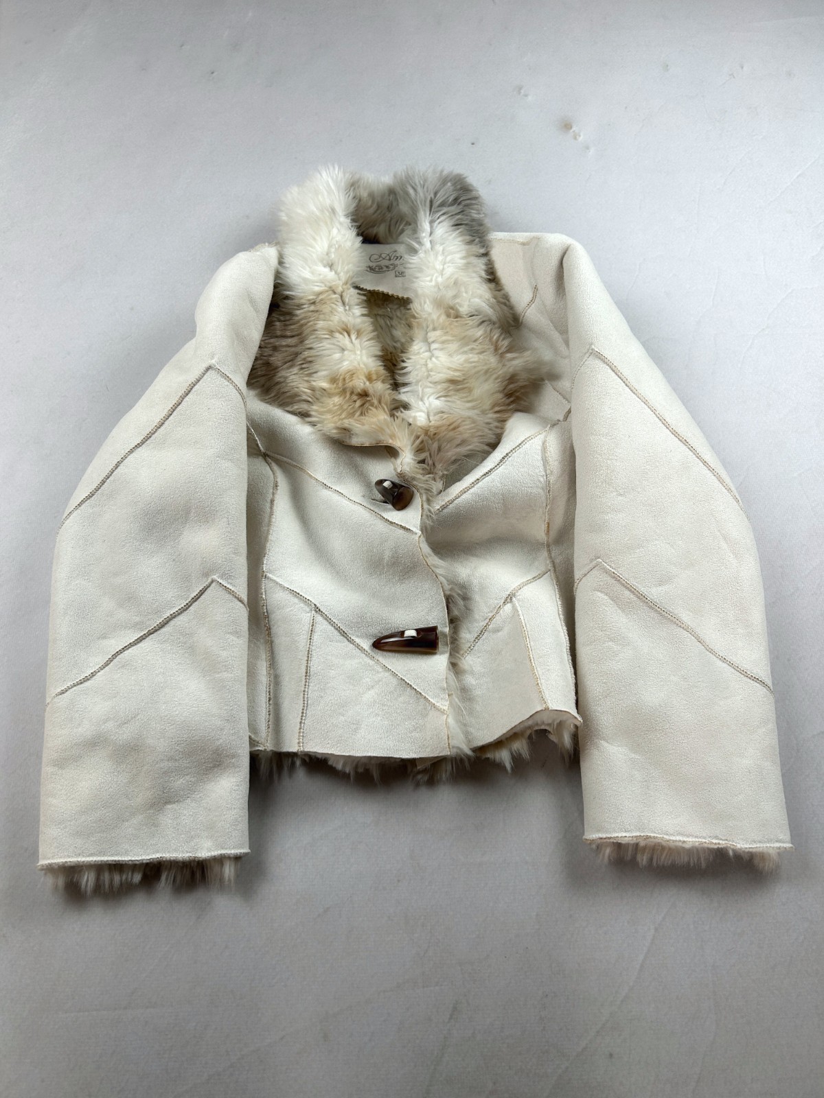Cream Shearling Jacket Cropped Vintage 2000s Soft Fur Minimal Cozy Rare Style image 7