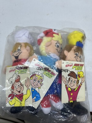 VINTAGE 1997 KELLOGG'S RICE KRISPIES MASCOTS SNAP CRACKLE & POP PLUSH FIGURES