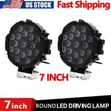 2x 7" Round LED Work Light Bar Flood Spot Lights For Truck Off Road Tractor ATV