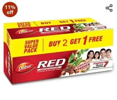Dabur Red Toothpaste - 100% Genuine Paste for teeth and gums 16g BUY 2 GET 3