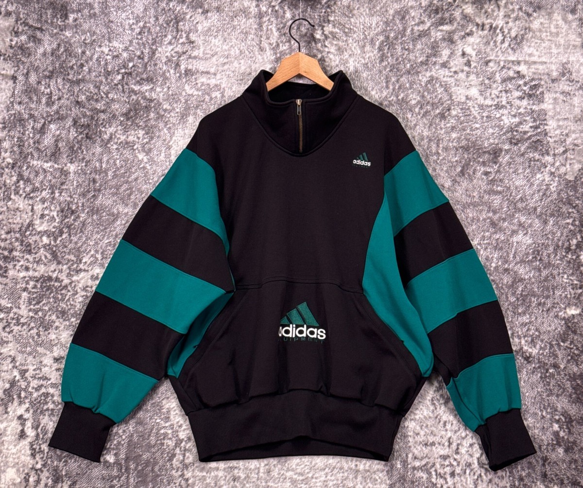 Vintage Adidas Equipment Sweatshirt XL Mens 90s Black & Green 1/4
