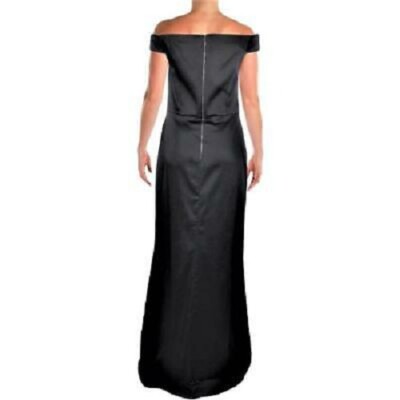 ABS COLLECTION $645 Black Satin LACE-UP FRONT-SLIT OFF-SHOULDER 