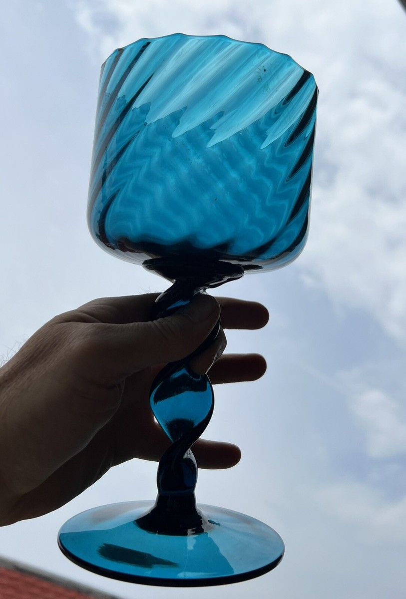Vintage mid century modern MCM Deep Turquoise BLUE Twisted Stem