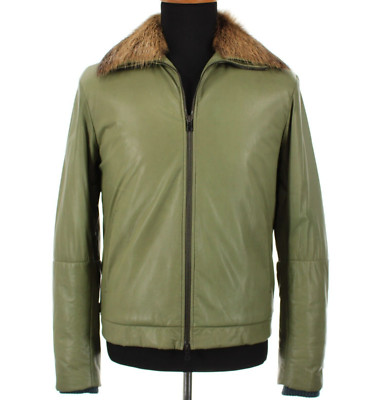 Hettabretz NWD Kidskin Leather Jacket w Removable Beaver Collar 50 (~S US) Green