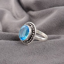 Blue Topaz Gemstone 925 Sterling Silver Ring Handmade Jewelry Ring Gift For