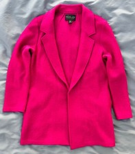 Rachel Zoe Open Front Boucl Wool Long Jacket Blazer L Fuchsia Pink EXC Hot