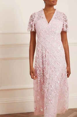Needle &Thread long dress UK10 US6 baby pink sequin pretty dress  BNWT