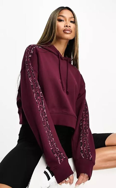 adidas Originals Women's Sz 3X Three Stripe Hoodie Sweatshirt Maroon Leopard