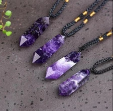 Natural Amethyst Crystal Hexagon Point Pendant Necklace Purple Gemstone Charm