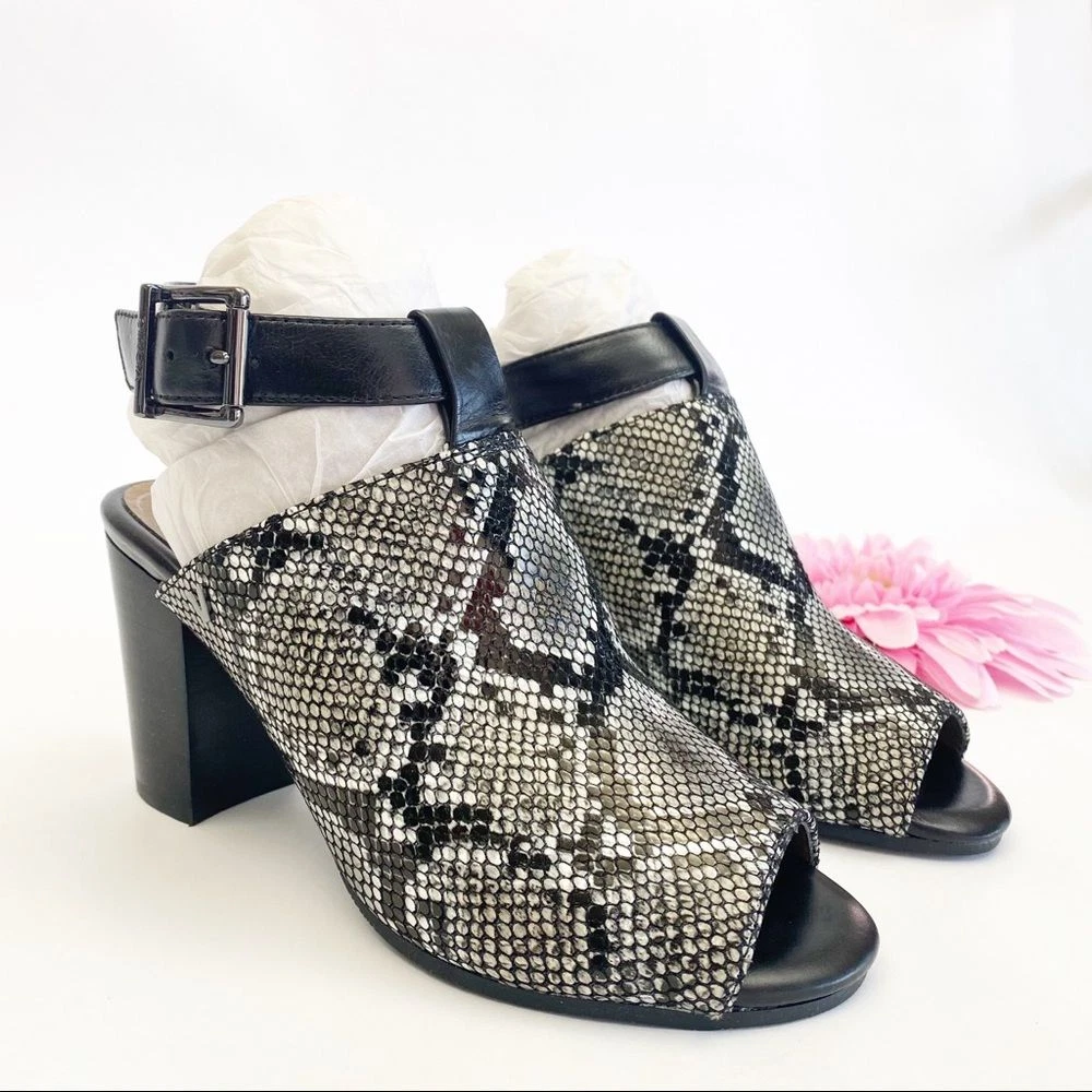 Vionic Leather Perk Kaia Stacked Heel Sandals Natural Snake eBay