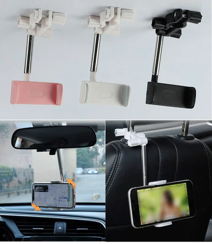 Adjustable Rearview Mirror Mobile Phone Cradle Holder Seat Clip Fit All Car Use