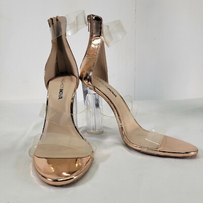 Fashion Nova Women's Fashion Block Heels Rose Gold US Strappy Sandal  Zipper