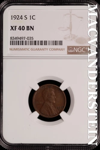 1924-S Lincoln Wheat Cent - NGC XF 40 BN - Scarce  No Reserve  #SLH144