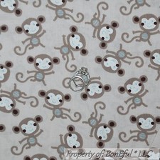 BonEful Fabric Cotton Quilt Brown Gray Blue Baby Boy Silly Monkey Stripe L SCRAP